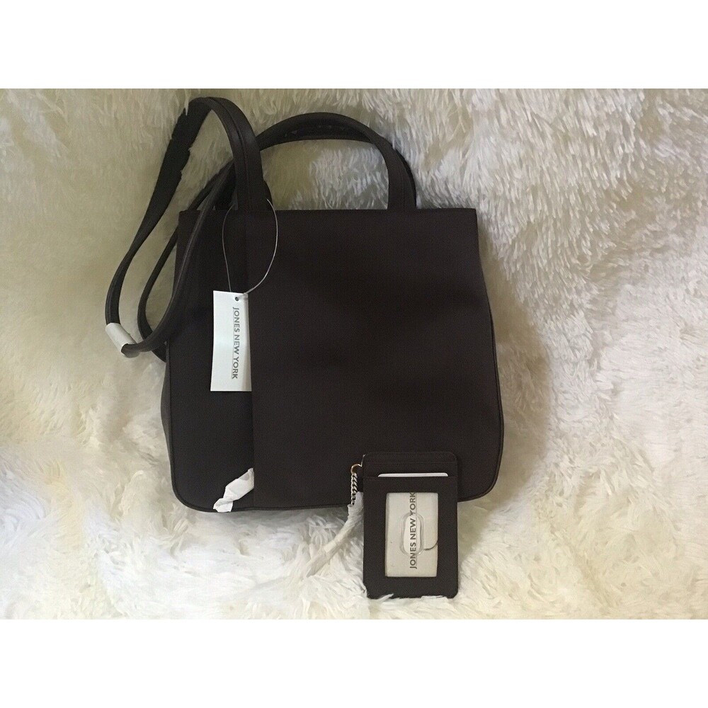 Jones New York Brown Fabric Shoulder Bag Purse Handbag ID Holder Pockets